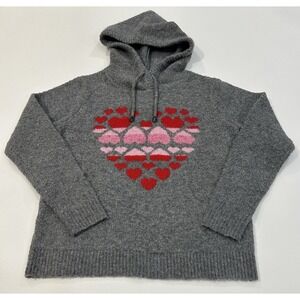 Cupcakes and Cashmere Grey heart hooded sweater size medium Cozycore Cabin